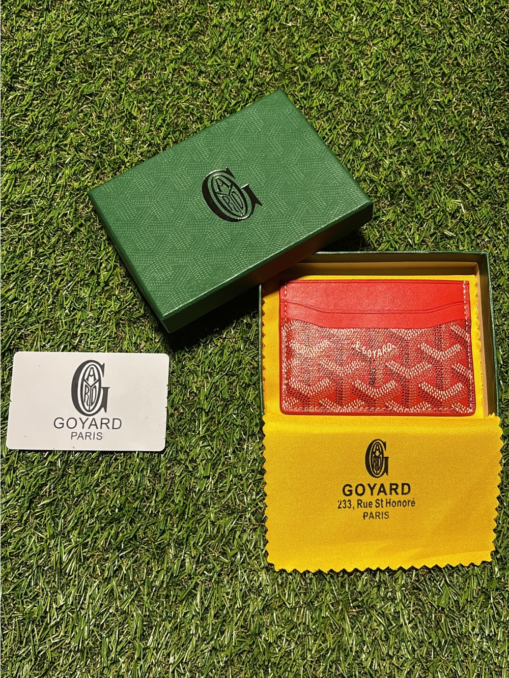 Goyard Red Card Holder with Signature Goyardine Pattern
